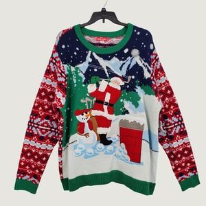 Jollidays Mens 3XB Ugly Christmas Sweater Golfing Santa Snowman Crew Neck New